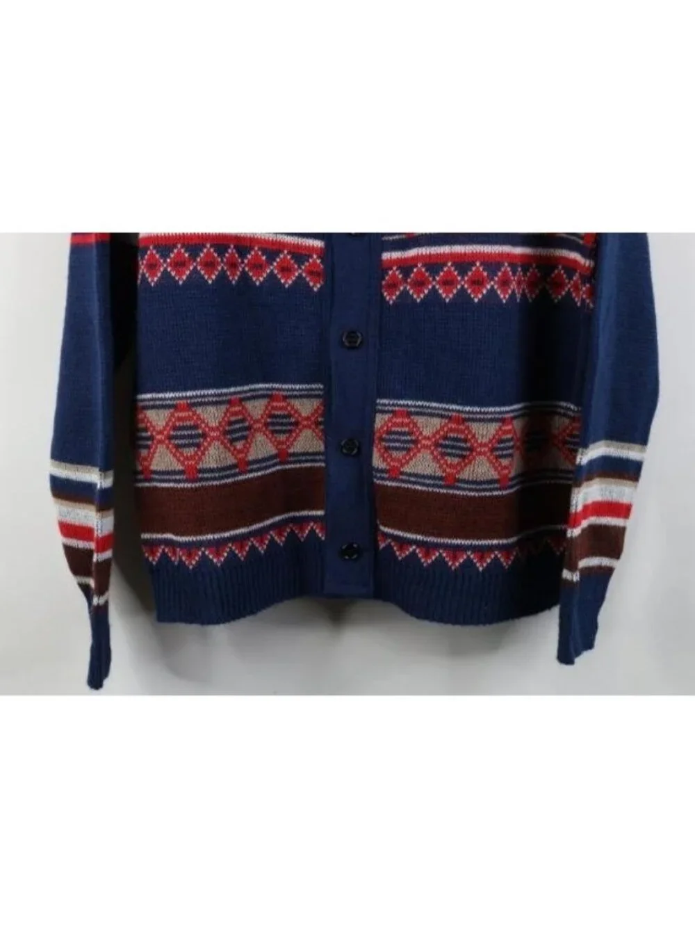 Deadastock Vintage 60s 70s Mens Large Fair Isle Knit Shawl Cardigan Sweater USA